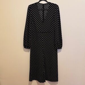 Zara Black and White Polka Dot Long Sleeve Dress